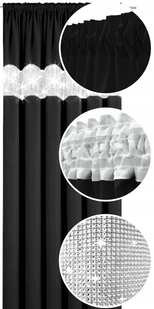 Zasłona gotowa 145x180 matowa z cyrkoniami zasłony na taśmie z cyrkoniami