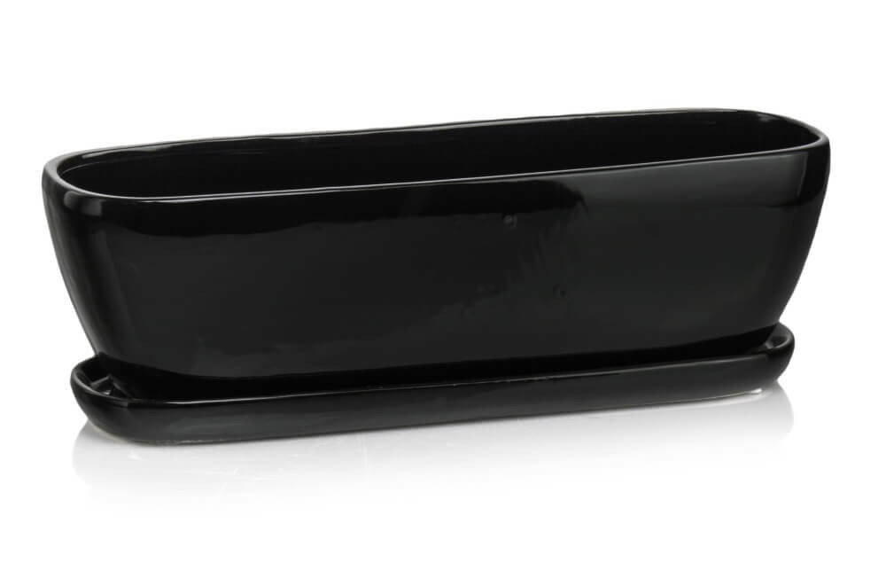 Rynna Osłonka Donica z Podstawką - Czarna 28 cm