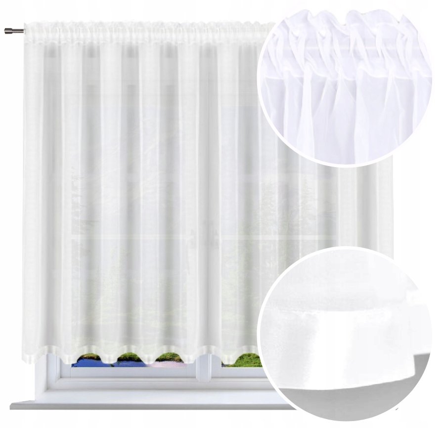 Firana gotowa prosta z lamówką 400x160 do salonu firany gładkie woal białe