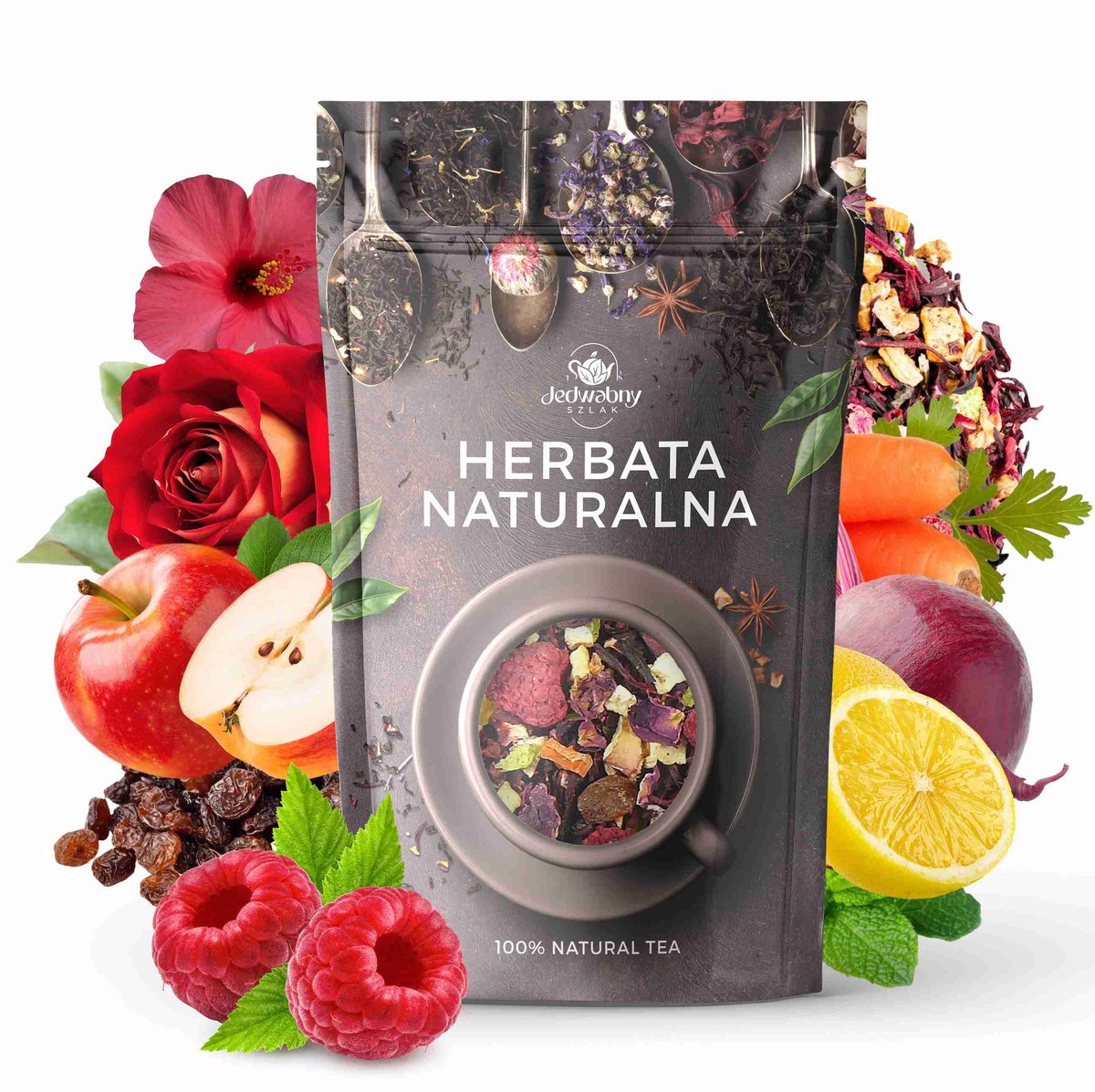 Herbata owocowa Malinowe Mojito MEGA SMAK hibiskus malina z miętą 100g