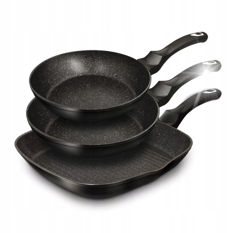 ZESTAW 3 PATELNI GRANITOWYCH BERLINGER HAUS BH-6157 BLACK SILVER