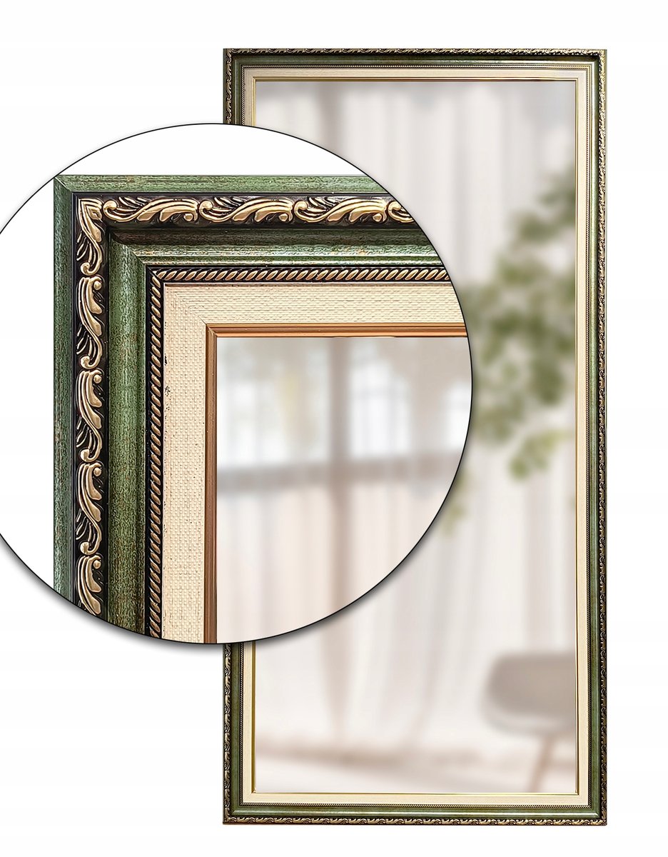 Lustro w stylowej w zielonej złotej ramie 40x60 odpornej na wilgoć u58