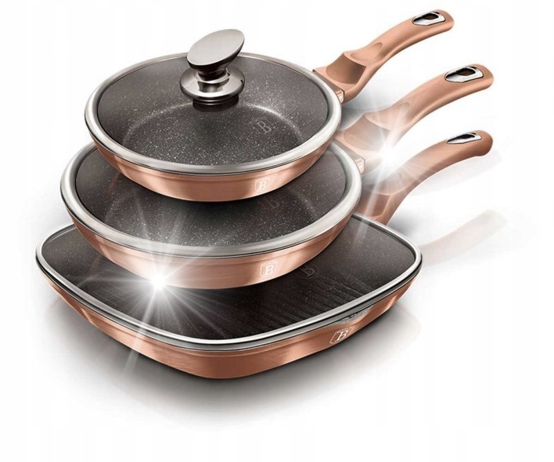ZESTAW 3 PATELNI GRANITOWYCH BERLINGER HAUS ROSE GOLD LINE BH-6195