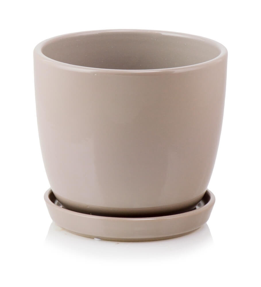 Donica z Podstawką Szaro Beżowa Ceramiczna 30 cm