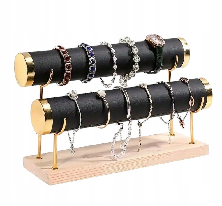 EKSPOZYTOR STOJAK NA BIŻUTERIĘ ZEGARKI BRANSOLETKI 2 POZIOMY CZARNY