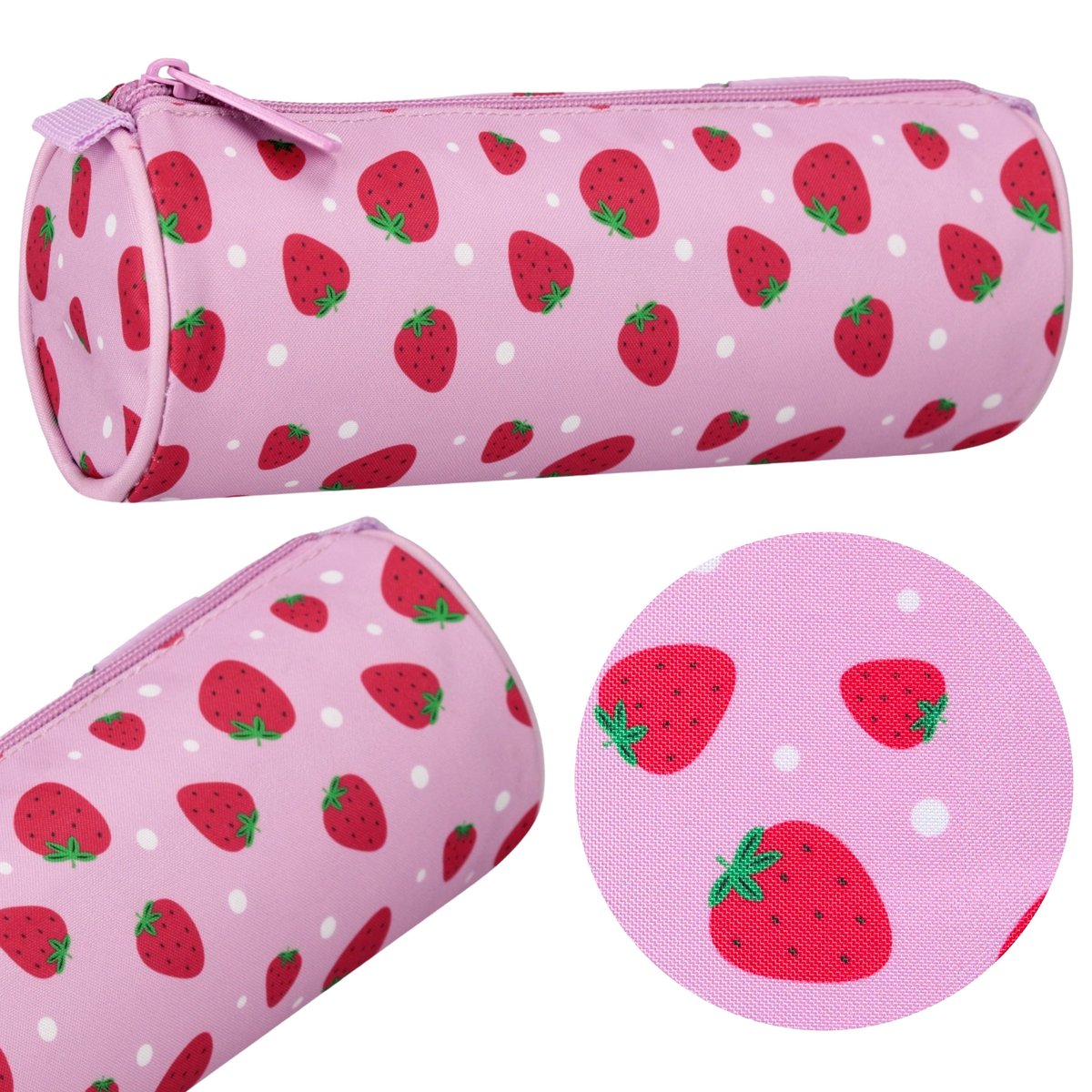 Różowy piórnik szkolny dla dziewczynki, TUBA, saszetka na przybory w truskawki 22x8x8cm