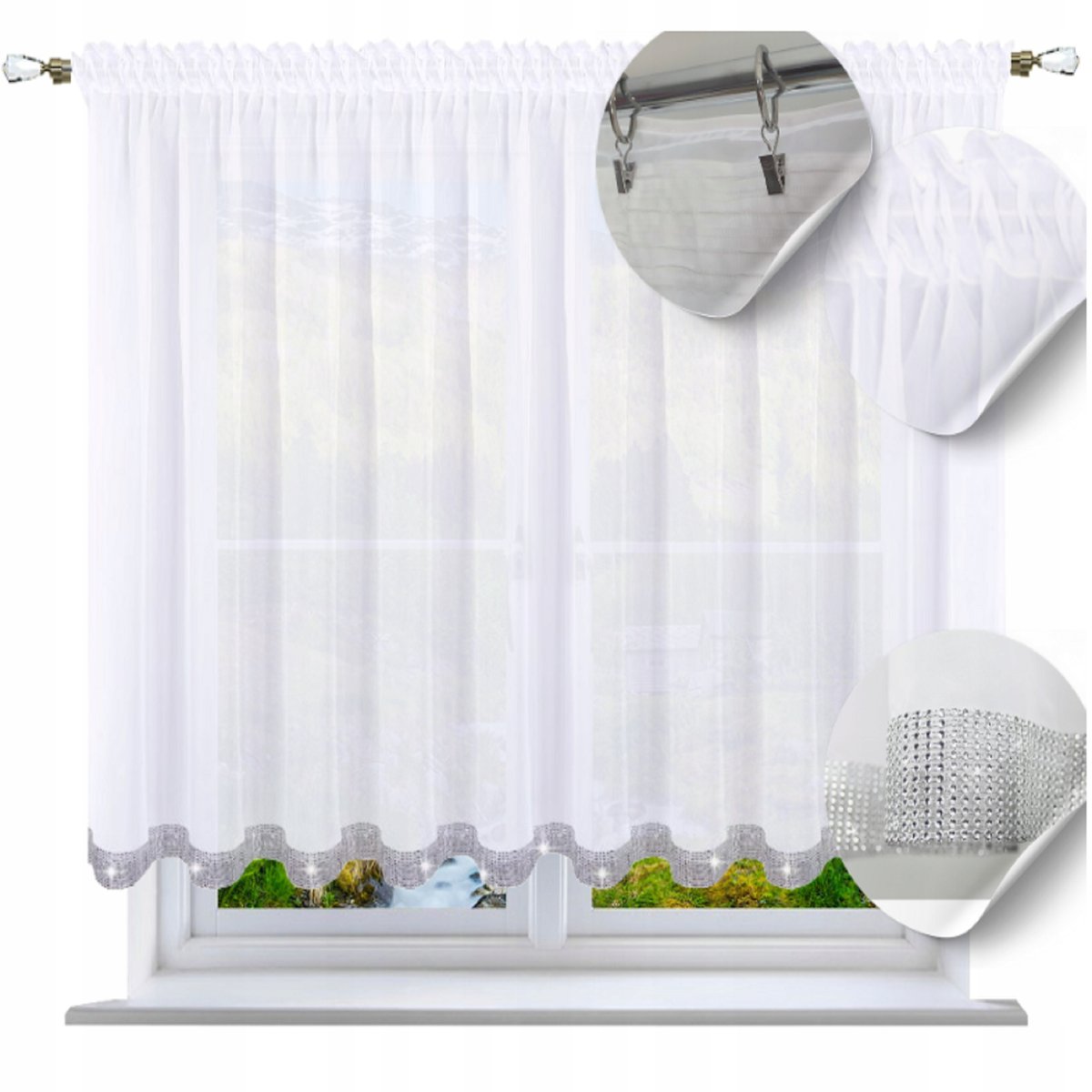 Firana cyrkonie prosta 150x300 firany klasyczne gotowe gładkie z cekinami