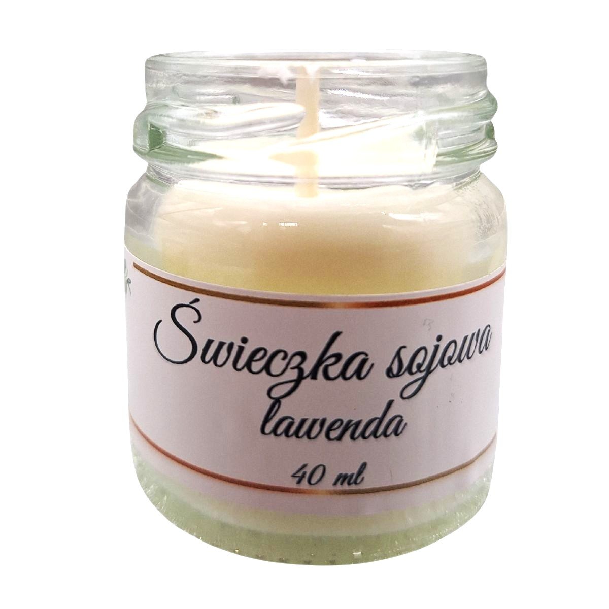 Świeczka Sojowa Lawendowa 40 ml Ręcznie Robiona w Szklanym Słoiczku