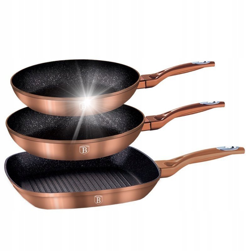 ZESTAW 3 PATELNI GRANITOWYCH BERLINGER HAUS ROSE GOLD LINE BH-1279