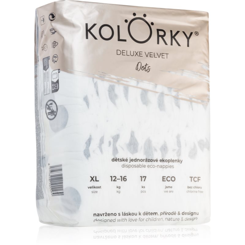 Kolorky Deluxe Velvet Dots jednorazowe pieluszki EKO rozmiar XL 12-16 kg 17 szt.