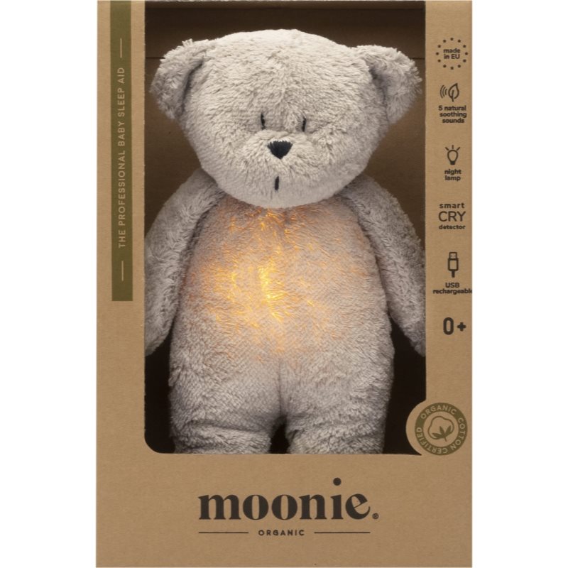 Moonie Bear 2.0 Organic Grey przytulanka do spania z melodią 1 szt.