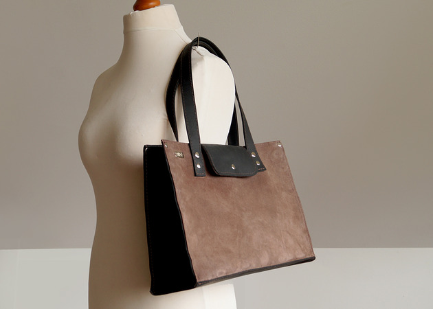 Torba miejska SHOPPERKA skóra naturalna bury brąz/czerń Mocha Mousse