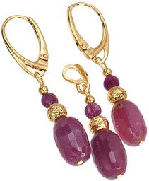 Naturalny Rubin Komplet Kolczyki Wisiorek Złote Srebro