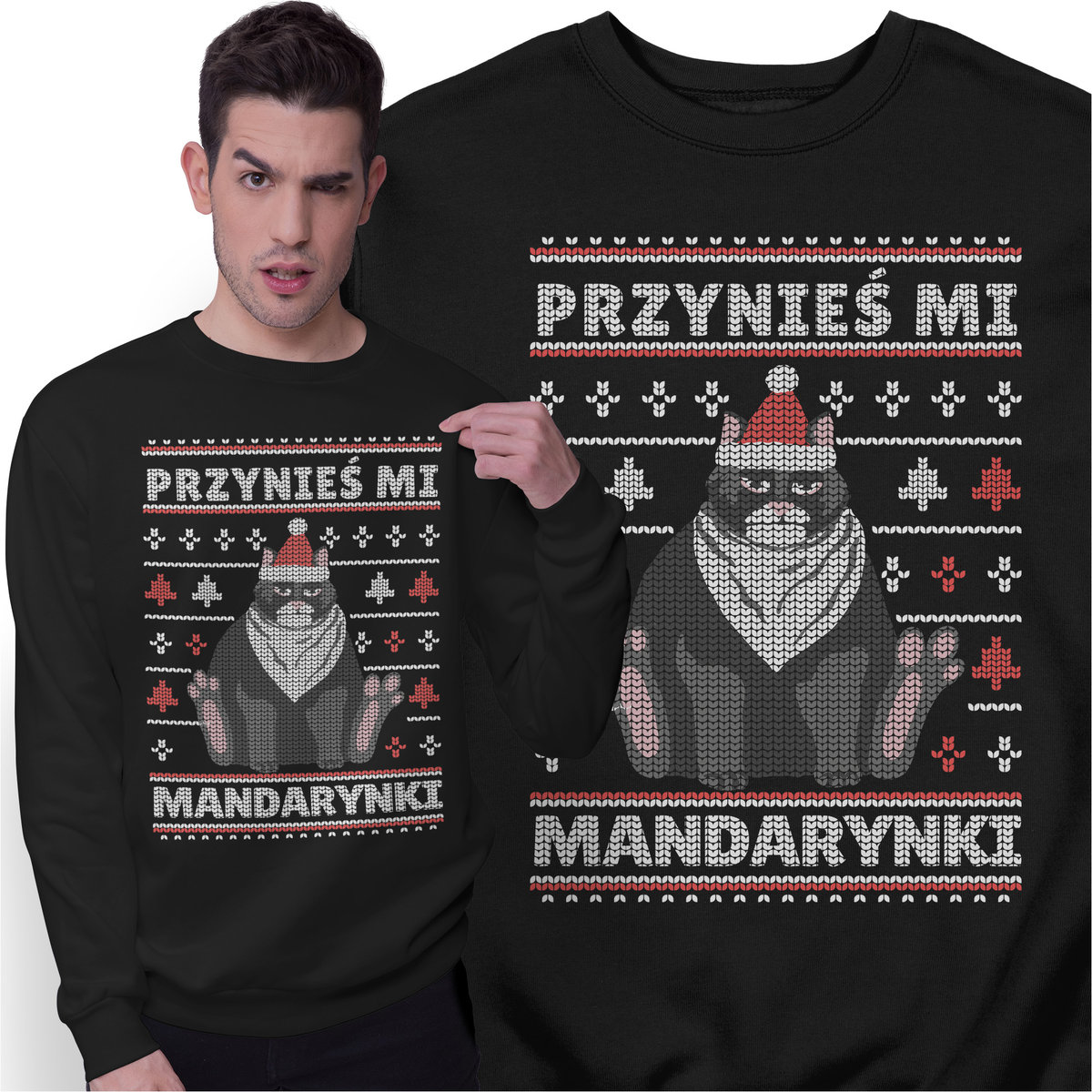 Świąteczna Bluza Prezent na Święta z Kotem Świąteczny Sweter Kot