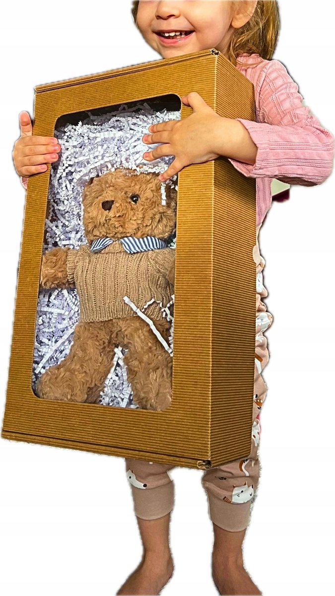 PLUSZOWY MIŚ W OZDOBNYM PUDEŁKU – IDEALNY NA PREZENT DLA DZIECKA