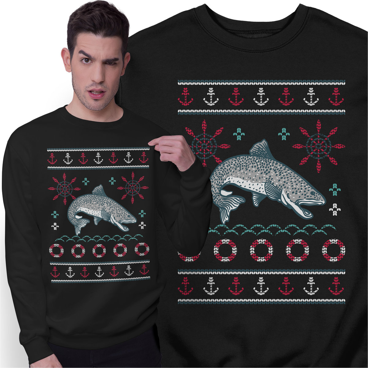 Świąteczna Bluza Prezent na Święta Wędkarza Ryby Świąteczny Sweter