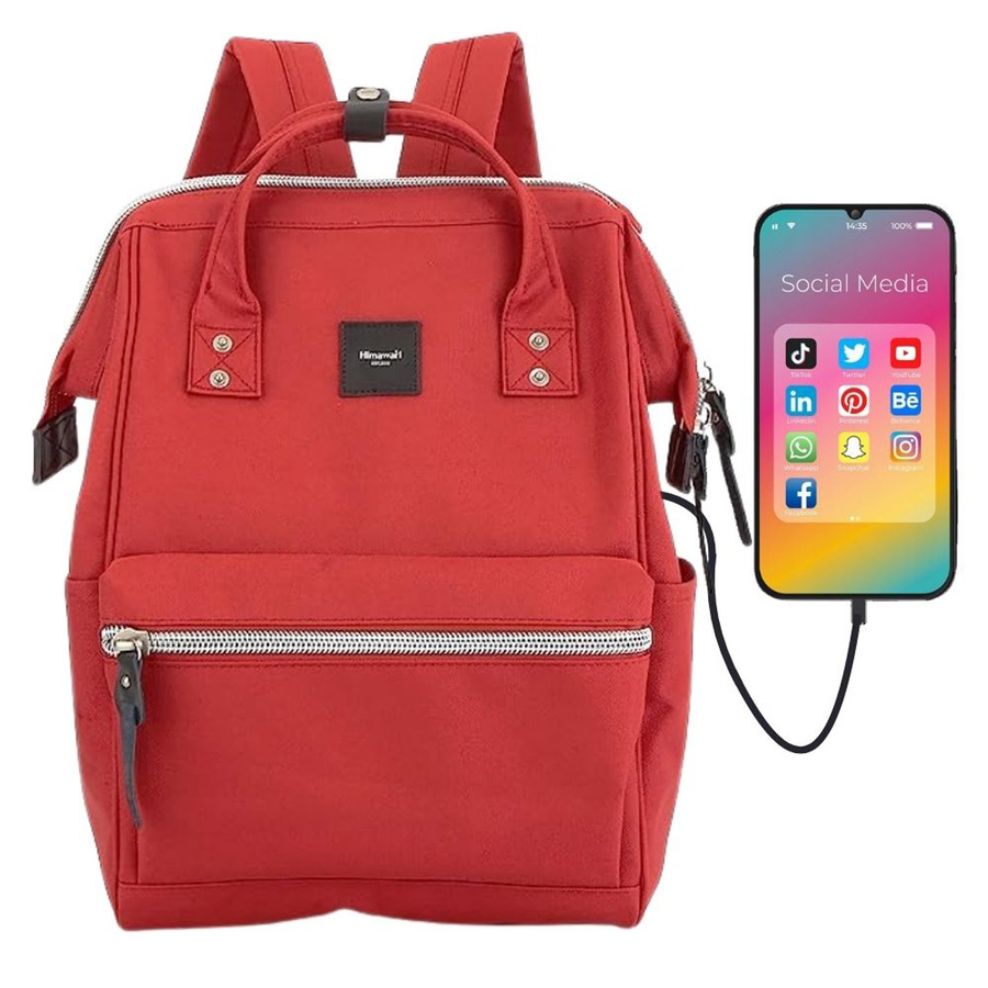 Czerwony plecak miejski na laptopa z portem USB - Himawari rovicky-28575-0