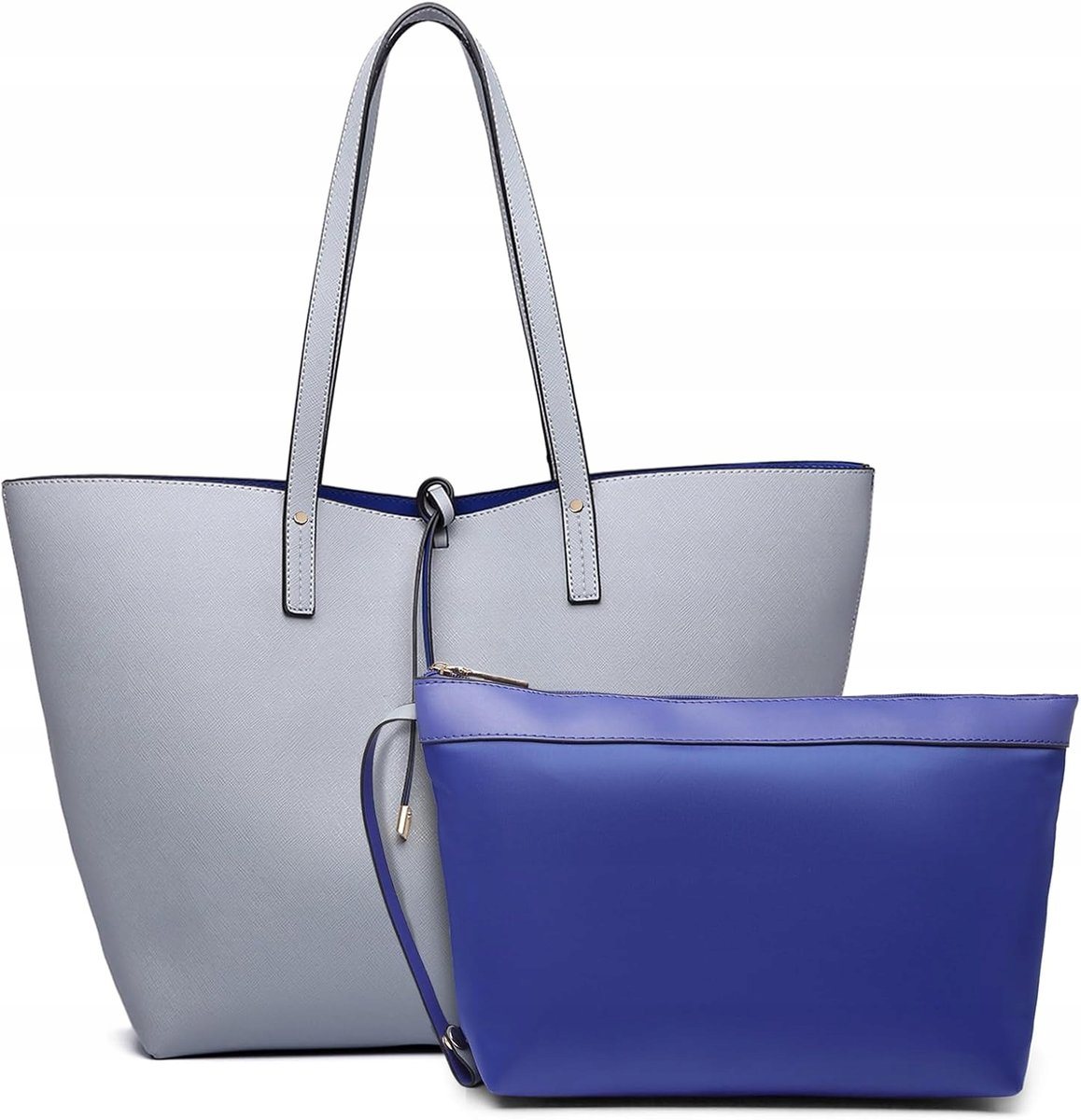 Miss Lulu torebka damska 2w1 szara duża PU skóra A4 saszetka