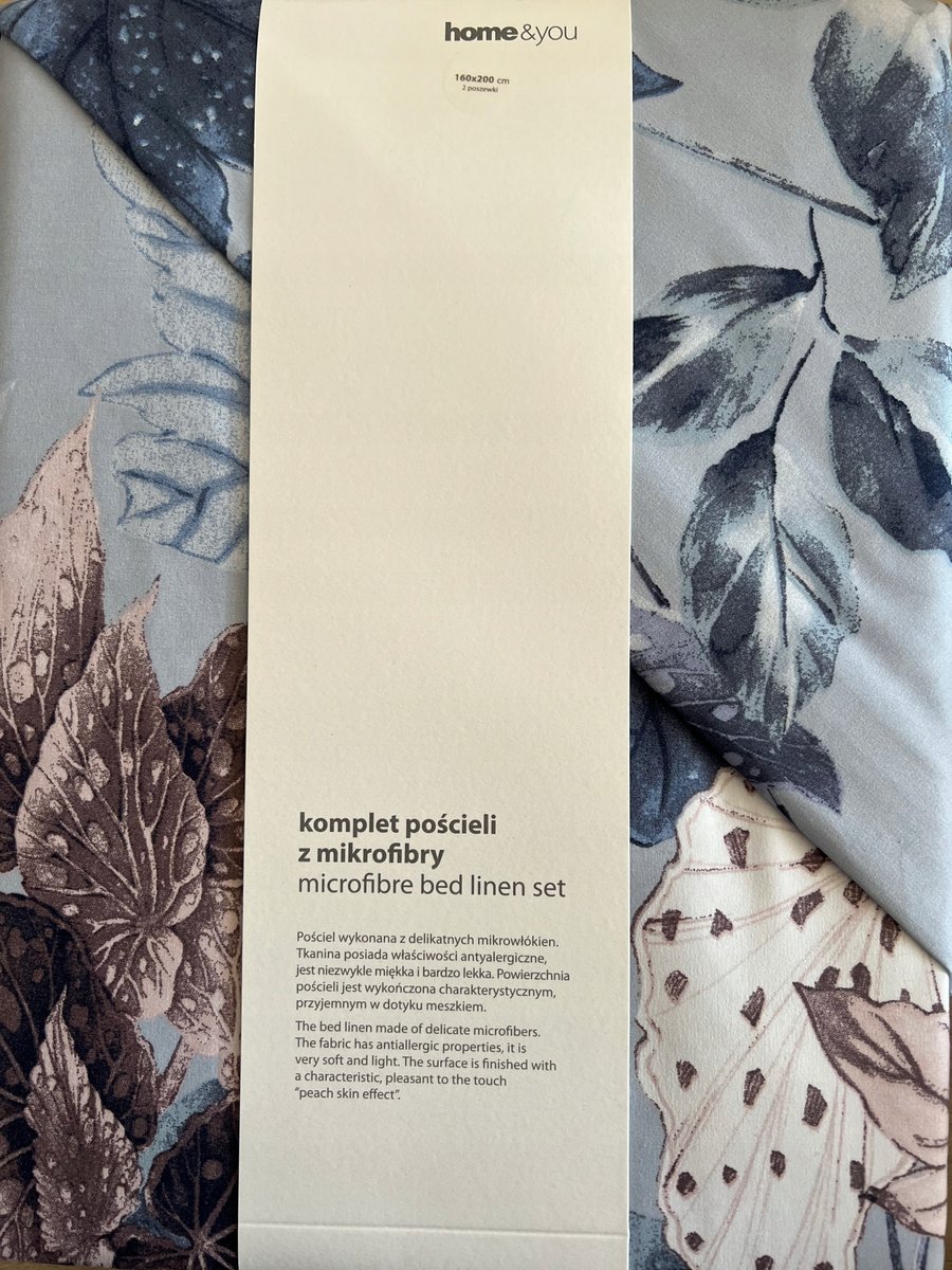 Pościel z mikrofibry 200x220 w roślinny wzór kwiaty liście Home&You Geada
