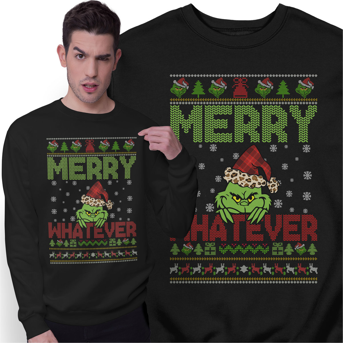 Świąteczna Bluza Prezent Święta Grinch Merry Whatever Świąteczny Sweter