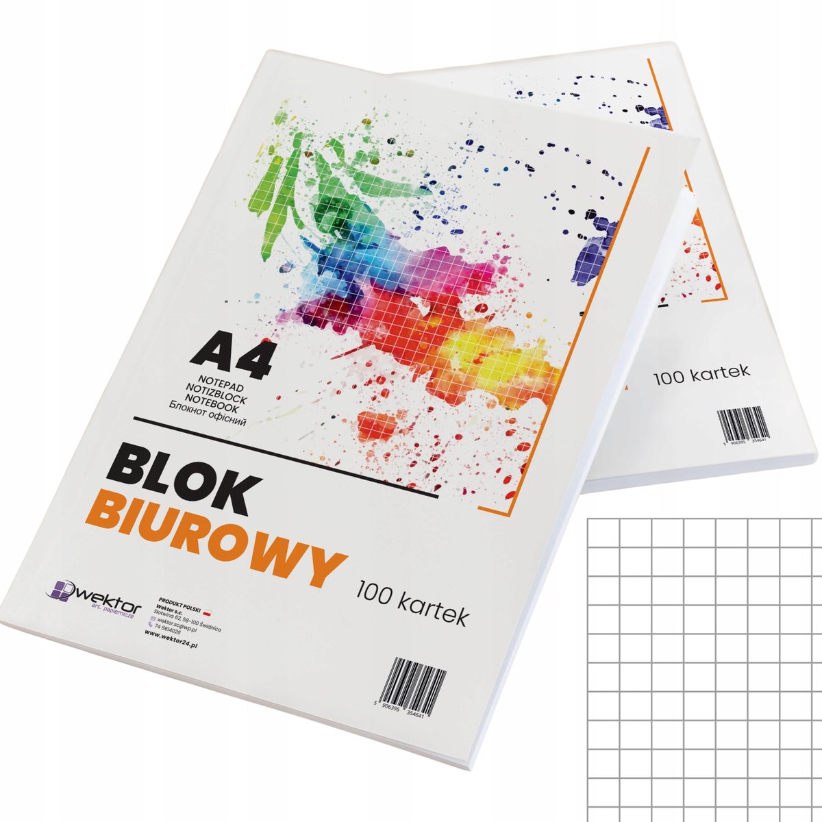 Blok biurowy brulion format A4 100 kartek w kratkę notatnik do wyrywania