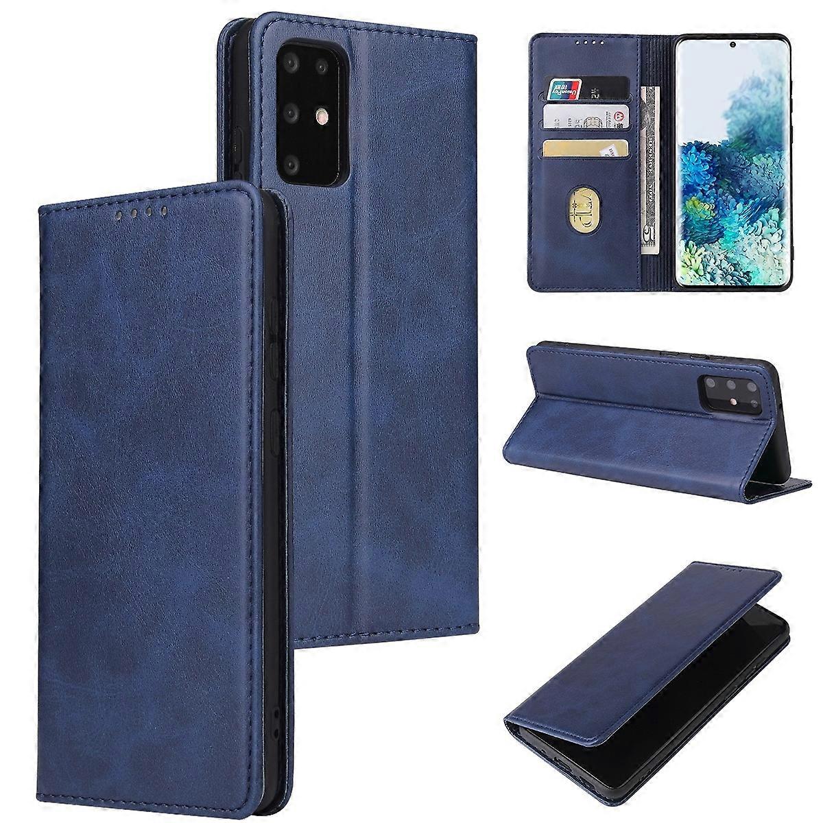 Do Samsung Galaxy S20 + Tekstura łydki Magnetyczne poziome skórzane etui z klapką z uchwytem i miejscami na karty oraz portfelem Niebieski