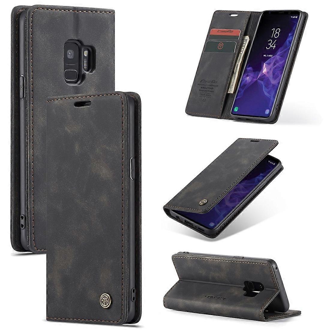 CaseMe-013 Wielofunkcyjne retro matowe poziome skórzane etui z klapką z miejscem na kartę i uchwytem oraz portfelem do Galaxy S9