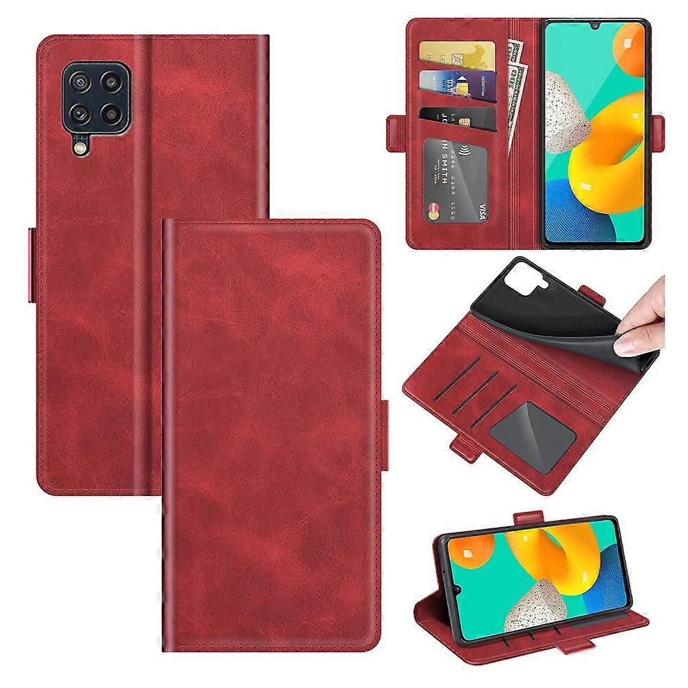 Dla Samsung Galaxy M32 Dwustronna magnetyczna klamra Poziome skórzane etui z klapką z uchwytem i gniazdami kart i portfelem (czarny) Czerwony