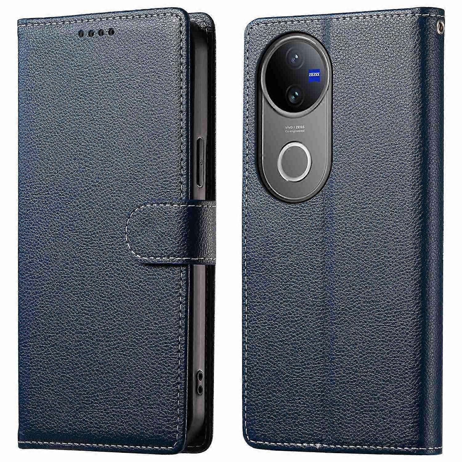 Do vivo V50 5G Stand Case Litchi Texture Skórzany portfel Pokrowiec na telefon Magnetyczny zatrzask - ciemnoniebieski Wielobarwny Dark Blue
