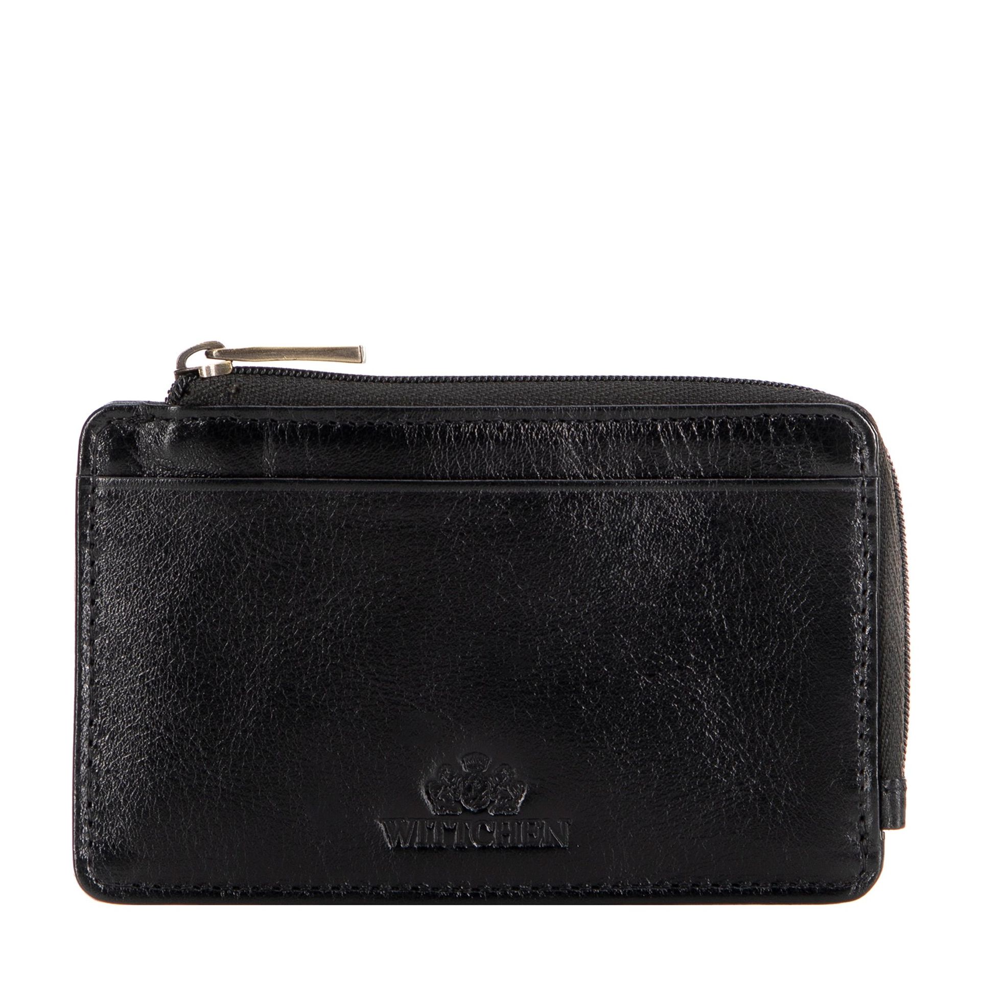 Etui na karty płatnicze ze skóry na zamek czarne