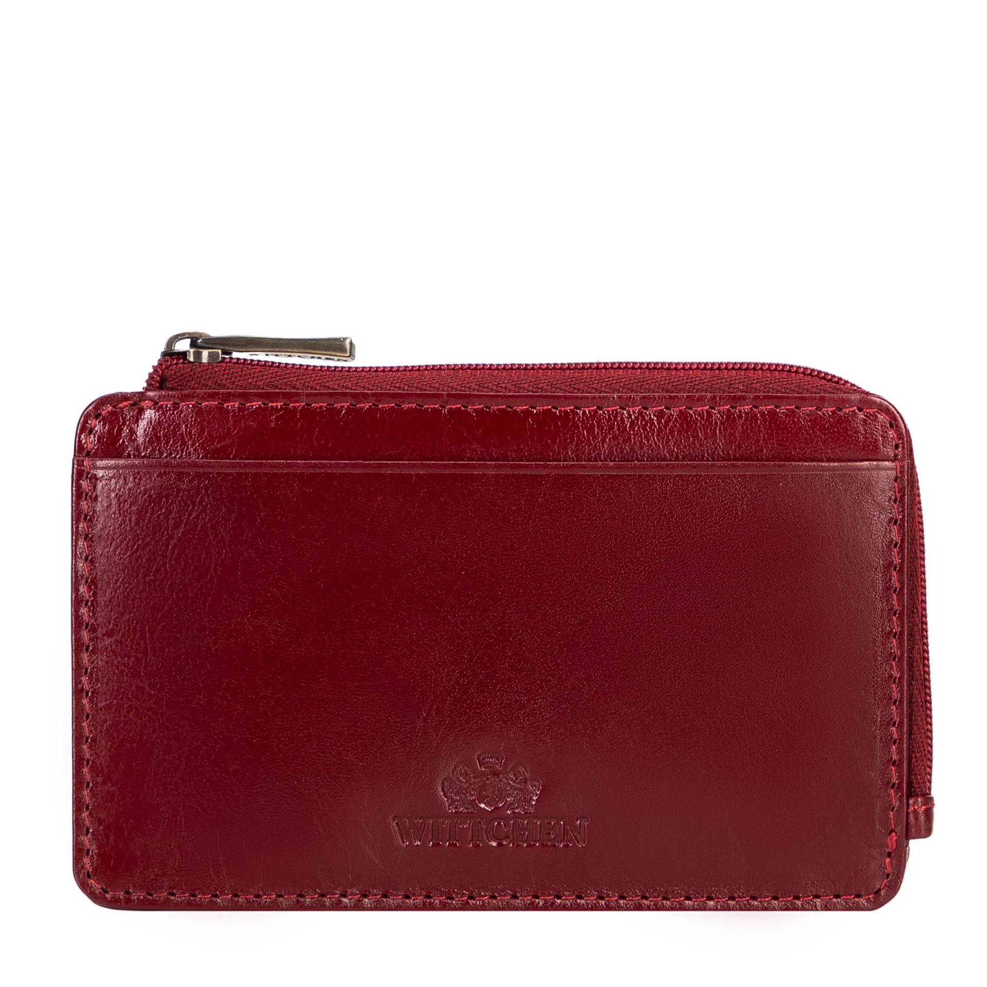 Etui na karty płatnicze ze skóry na zamek czerwone