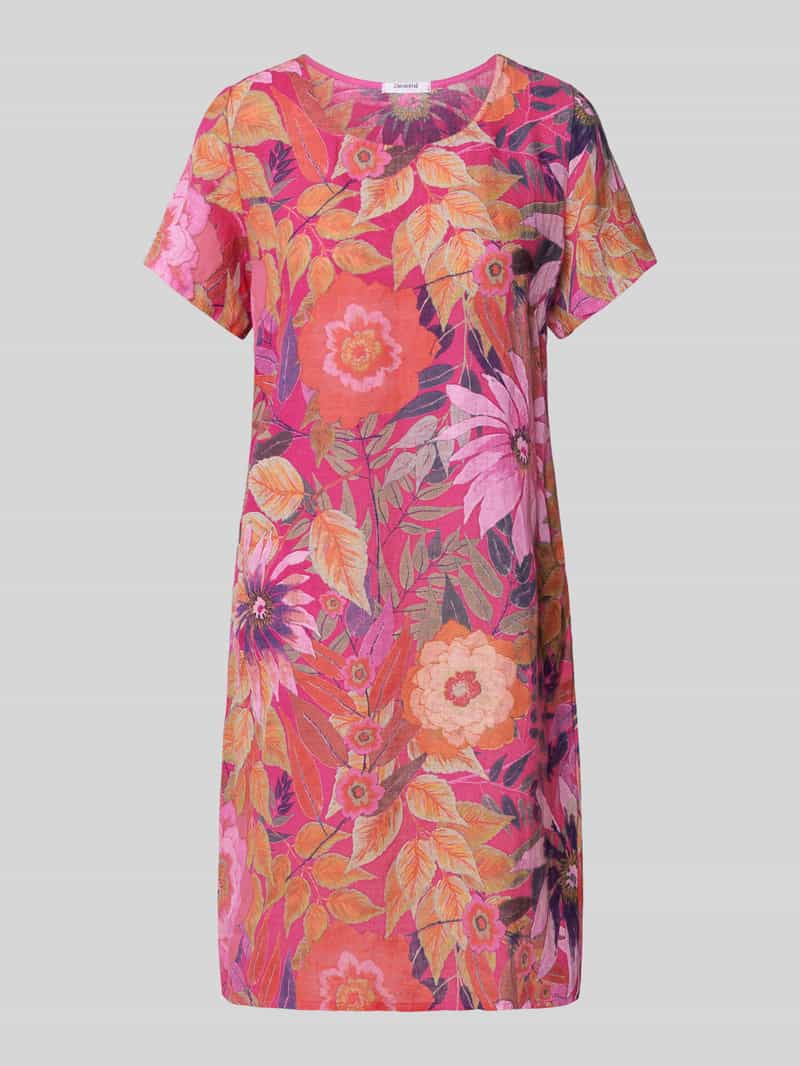 Sukienka lniana o długości do kolan z okrągłym dekoltem model ‘La44ra’