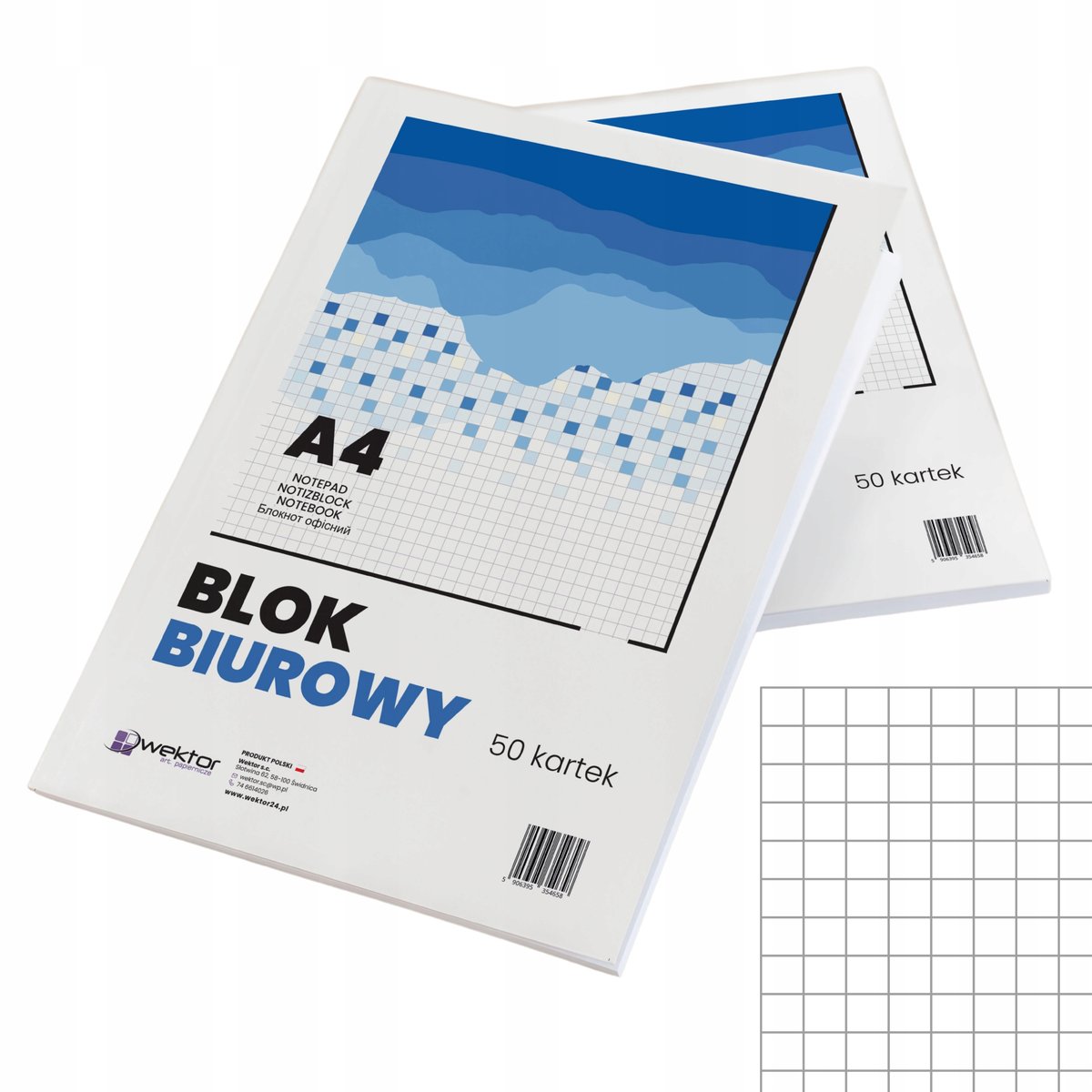 Blok biurowy brulion format A4 50 kartek w kratkę notatnik do wyrywania
