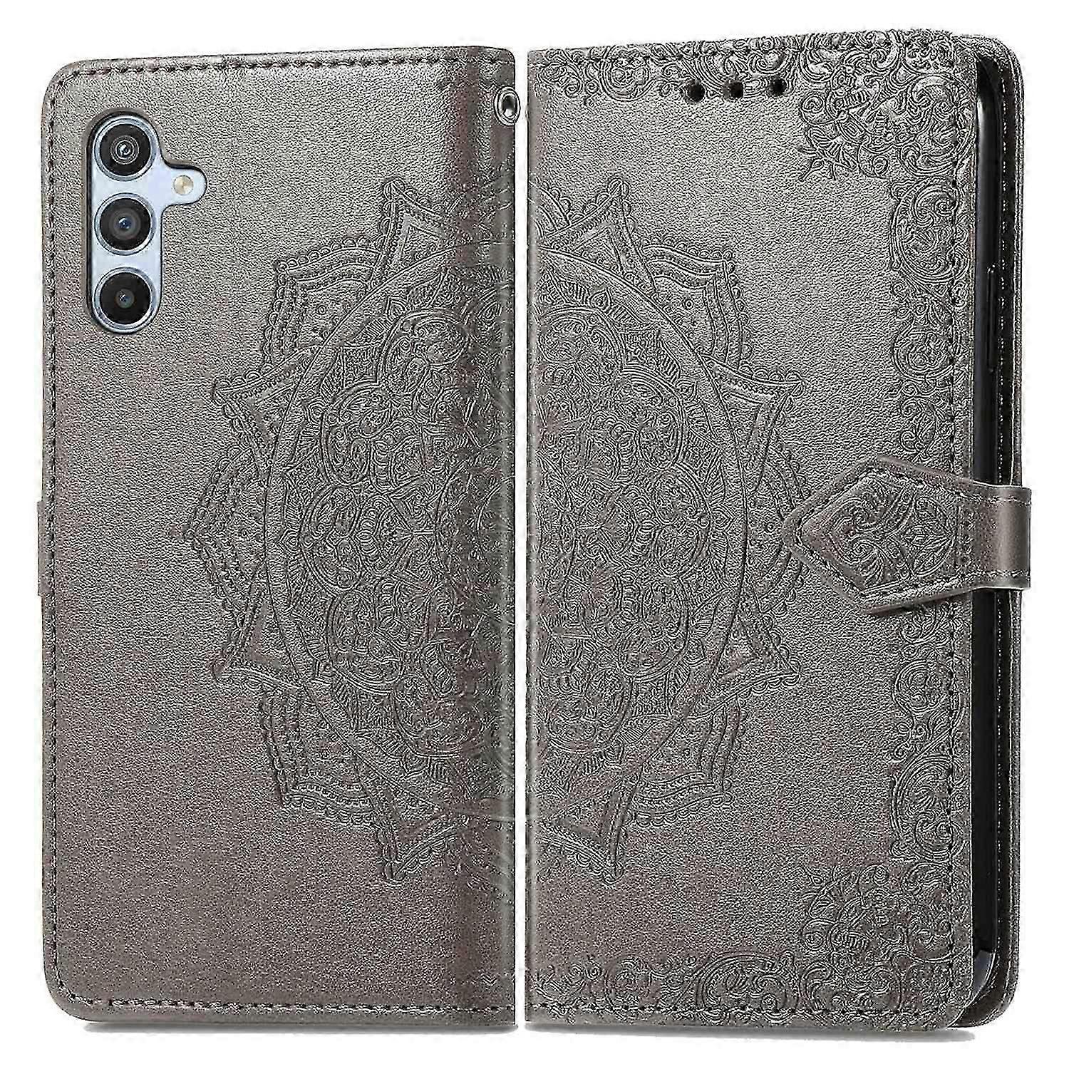 Dla Samsung Galaxy A56 5G Etui Portfel Mandala Kwiat Skórzany Pokrowiec Na Telefon Stand View - Szary Wielobarwny Grey