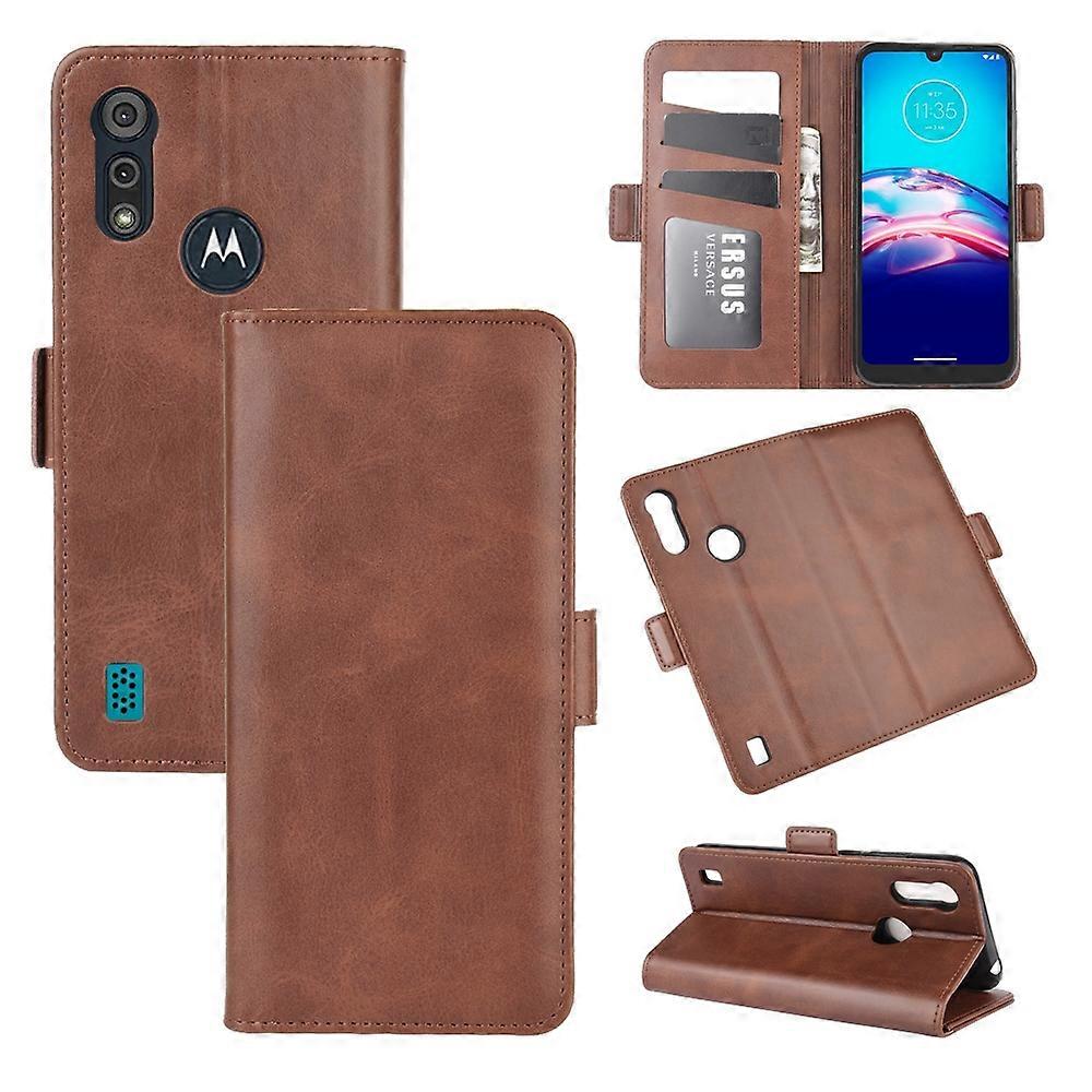 Do Motorola Moto E6s Dwustronna klamra magnetyczna Poziome skórzane etui z klapką z uchwytem i miejscami na karty oraz portfelem