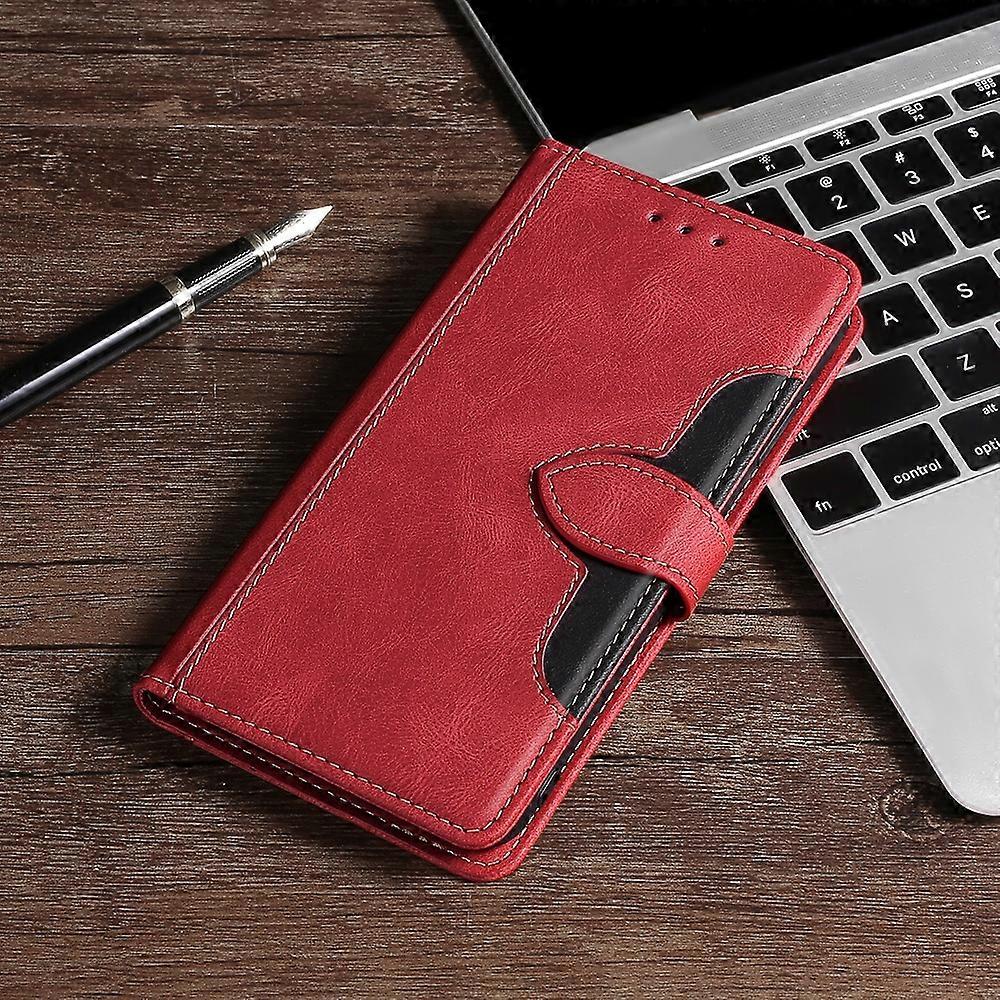 Do Samsung Galaxy A80 Szycie Skin Feel Magnetyczna klamra Poziome etui ze skóry PU z uchwytem i miejscami na karty oraz portfelem Czerwony