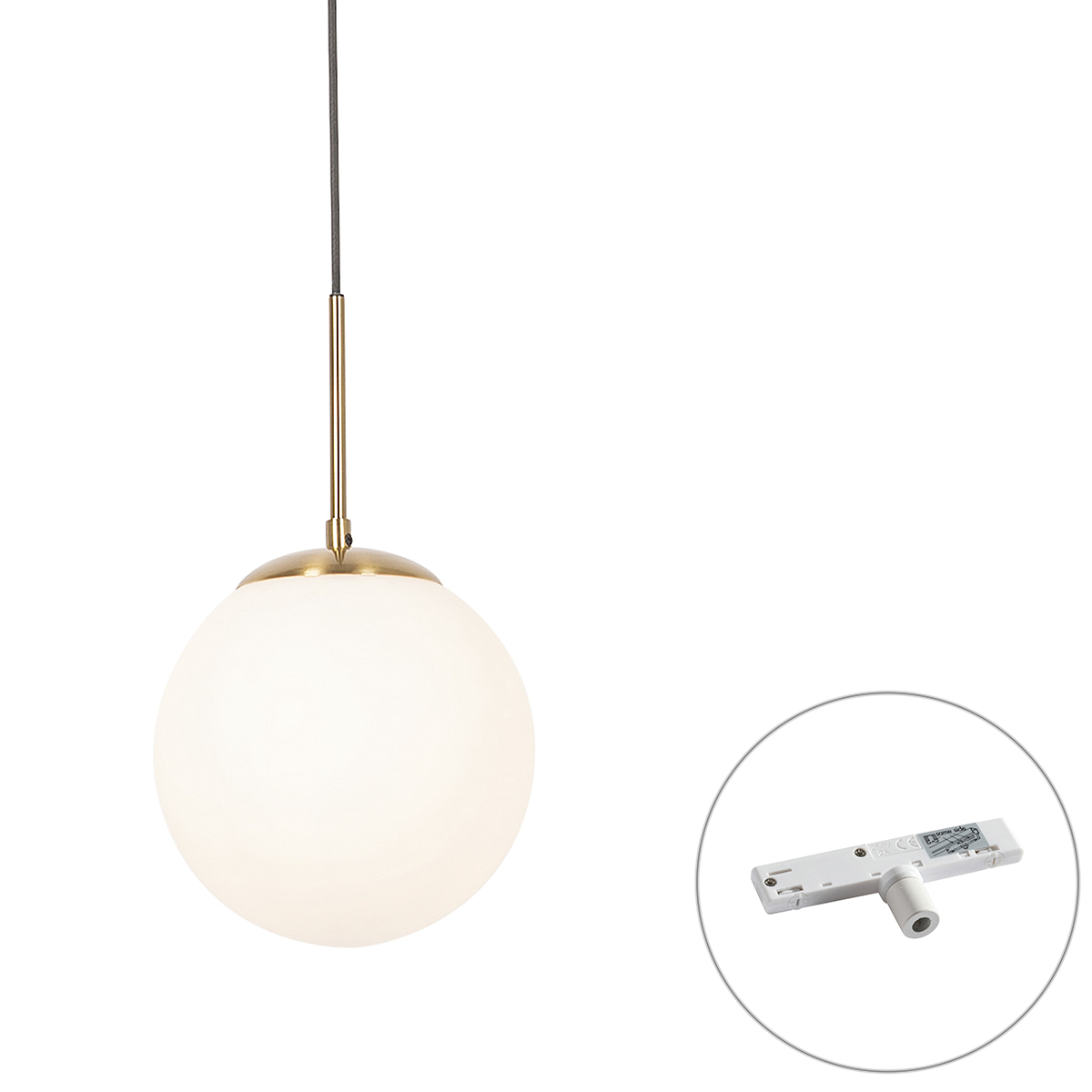 QAZQA Professional Lampa wisząca w stylu Art Deco złota z opalowym szkłem z adapterem szynowym białym 1-fazowym - Slimline Flore
