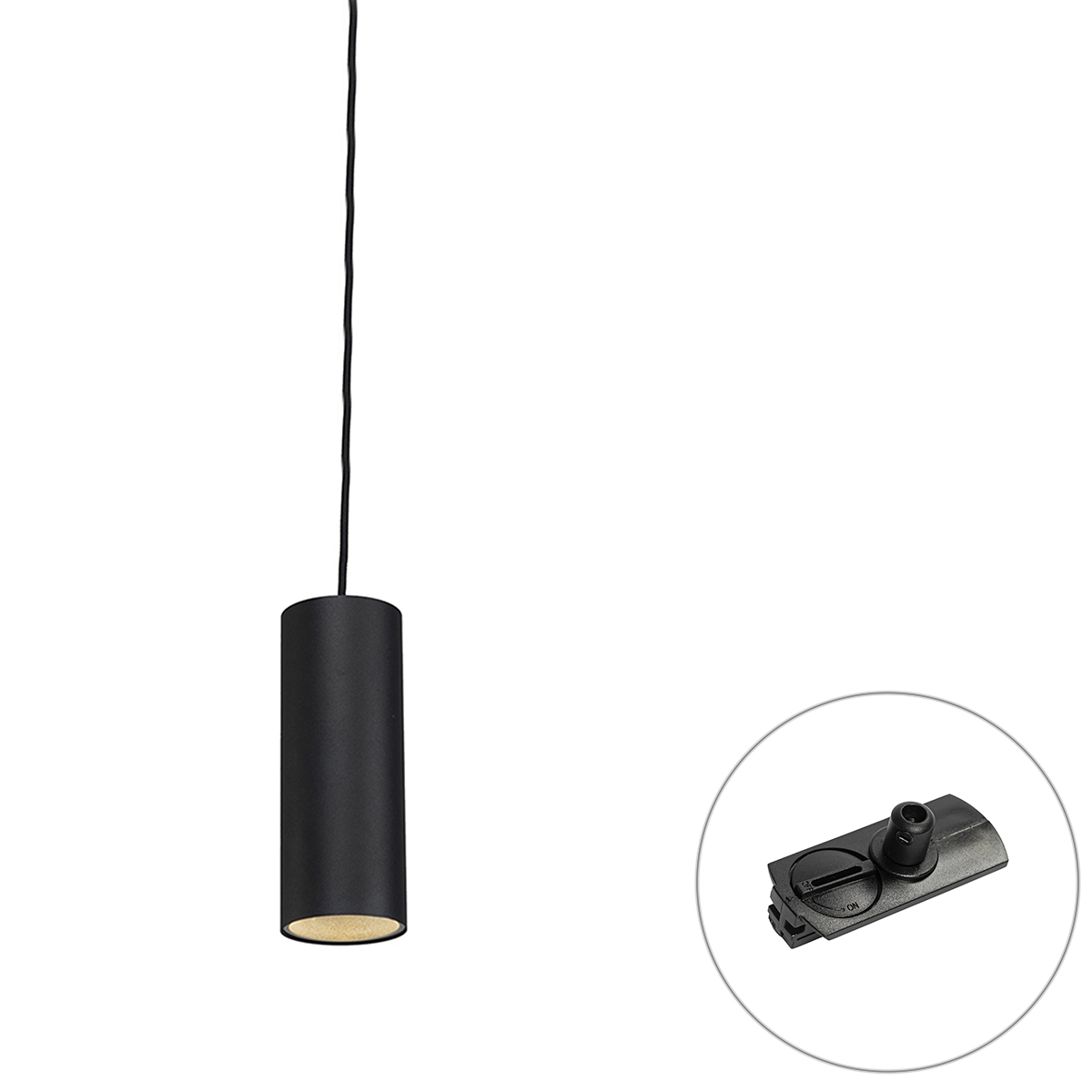 QAZQA Professional Designerska lampa wisząca czarna z adapterem szynowym 1-fazowym - Iconic Tubo