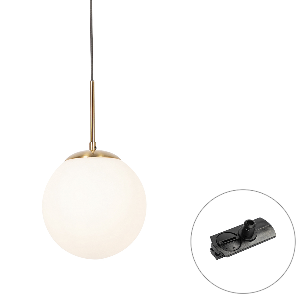 QAZQA Professional Lampa wisząca w stylu Art Deco złota z opalowym szkłem z adapterem szynowym czarnym 1-fazowa - Iconic Flore