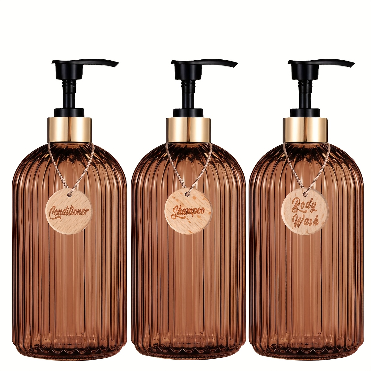 TEMU 3-częściowy Elegancki Zestaw Dolewacza Mydła Z Czarnymi Pompami - Szampon, Kondycjoner, Mydło Do Ciała Plastik Bez Ftalatów Idealny Do