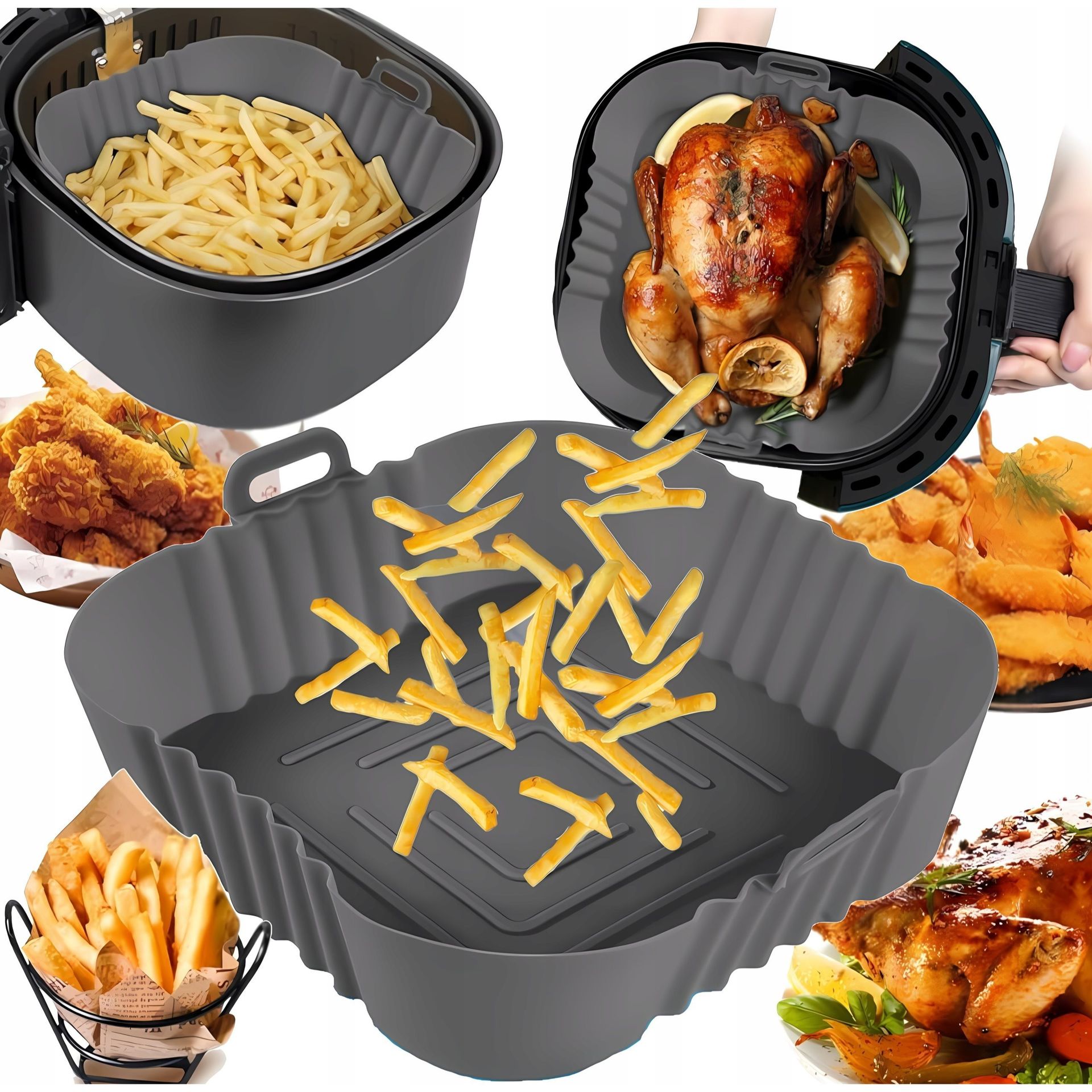 TEMU FOREMKA SILIKONOWA WKŁAD DO FRYTKOWNICY FORMA AIR FRYER BEZTŁUSZCZOWEJ Silikonowa Wykładzina do Frytkownicy - Kwadratowy Koszyk, Miska do