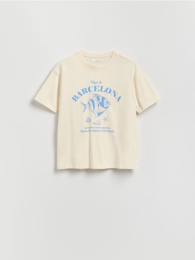 Reserved - T-shirt z nadrukiem - złamana biel