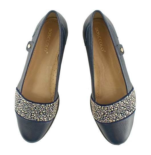 Mokasyny Skórzane wszyta gumka z ozdobnymi dżetami (4455)