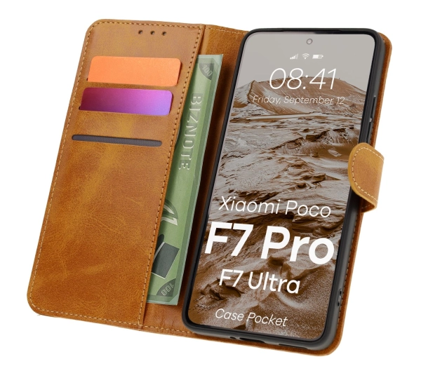 Bizon z klapką Pocket do Poco F7 Pro/F7 Ultra Brązowy