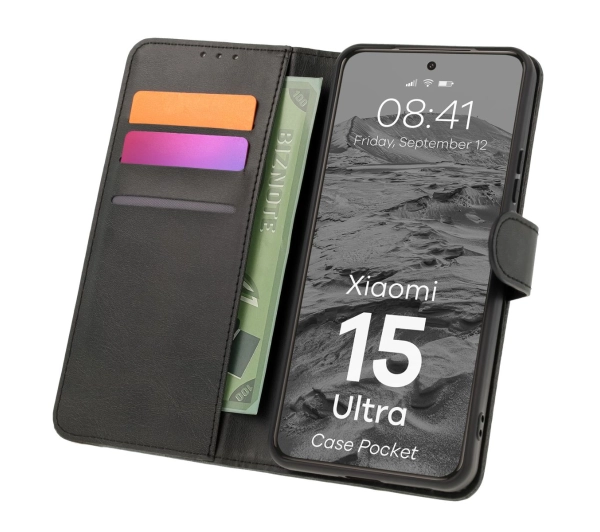 Bizon z klapką Pocket do Xiaomi 15 Ultra Czarny