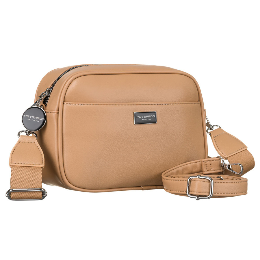Miejska, beżowa listonoszka damska ze skóry ekologicznej w komplecie dwa paski na ramię crossbody Peterson