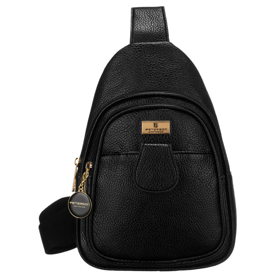Czarna saszetka damska crossbody plecaczek na jedno ramię eko skóra Peterson