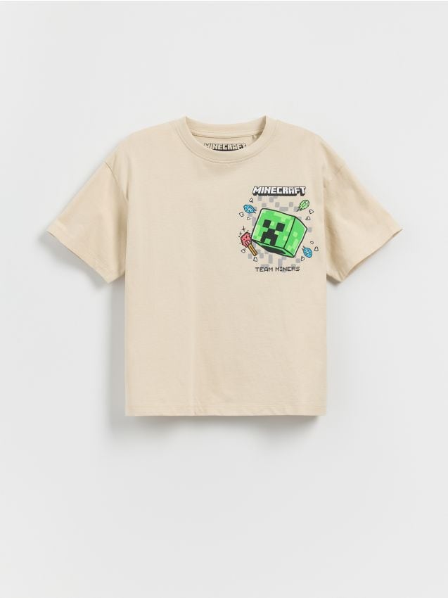 Reserved - Bawełniany t-shirt Minecraft - beżowy