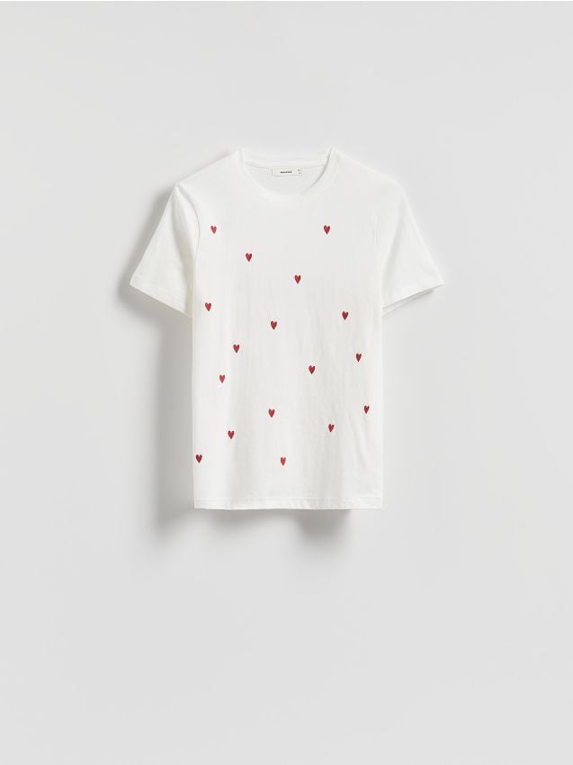 Reserved - T-shirt z haftem - biały