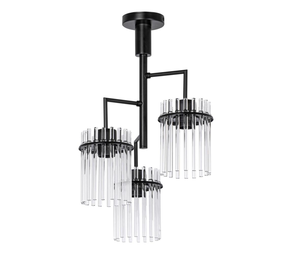Żyrandol na drążku 3xE27/60W/230V czarny/przezroczysty